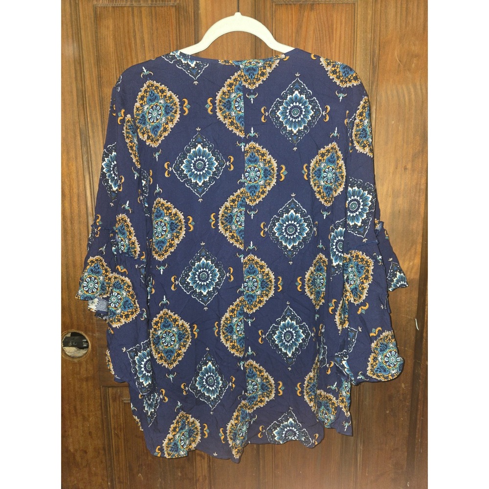 JM Sportswear Marrakesh Medallion Boho Blouse Navy Blue XL NWT - Picture 3 of 6